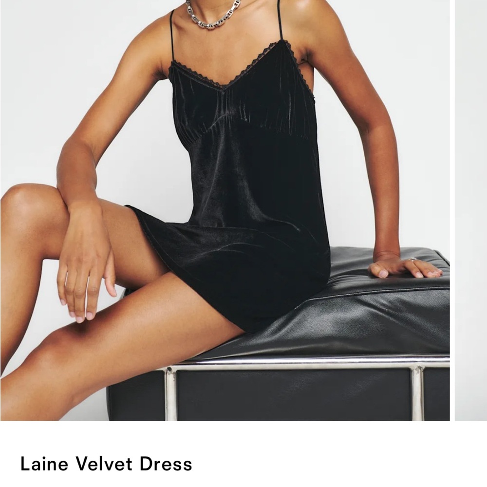 Reformation Black Velvet Laine Dress